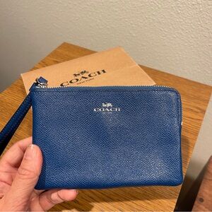 Coach Corner Zip Wristlet in Metallic Leather